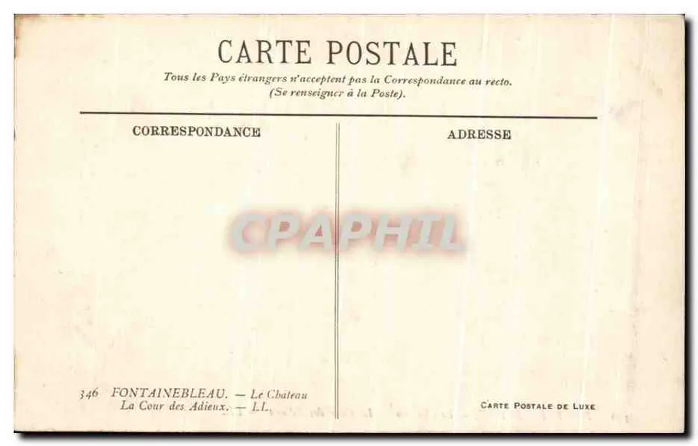 Fontainebleau — Zamek — Plac Pżegrody — LL — nr 346 - Rewers