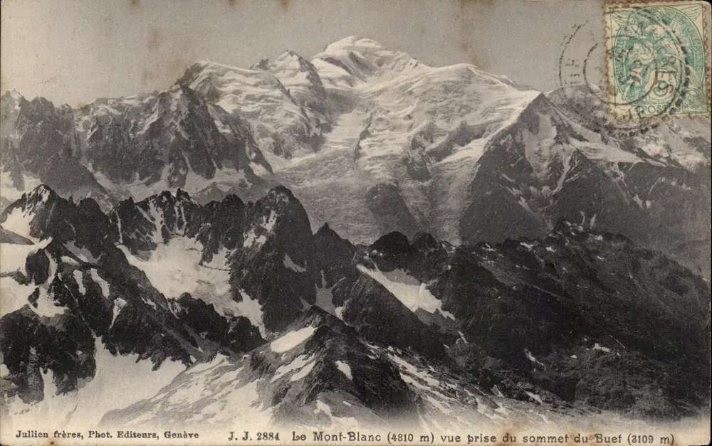 Der Mont-Blanc (4810 m) Ansicht vom Gipfel des Buet (3109 m) — Jullion frères, Phot. Verleger, Genf, Nr. J.J. 2884 - Vorderseite