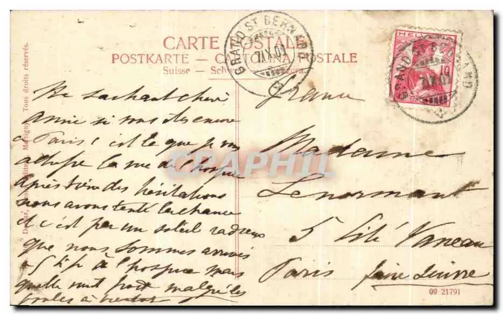 Hospice du Grand-St-Bernard (schweizerische Seite), Höhe 2470 — Verleger nicht sichtbar - Rückseite