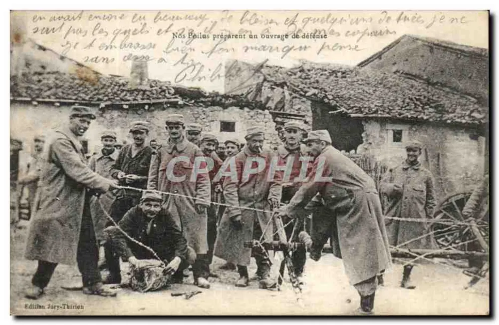 Französische Soldaten in Beaurieux — Unsere Trenchers bereiten eine Verteidigungsanlage vor — Edition Jary-Thirion - Vorderseite