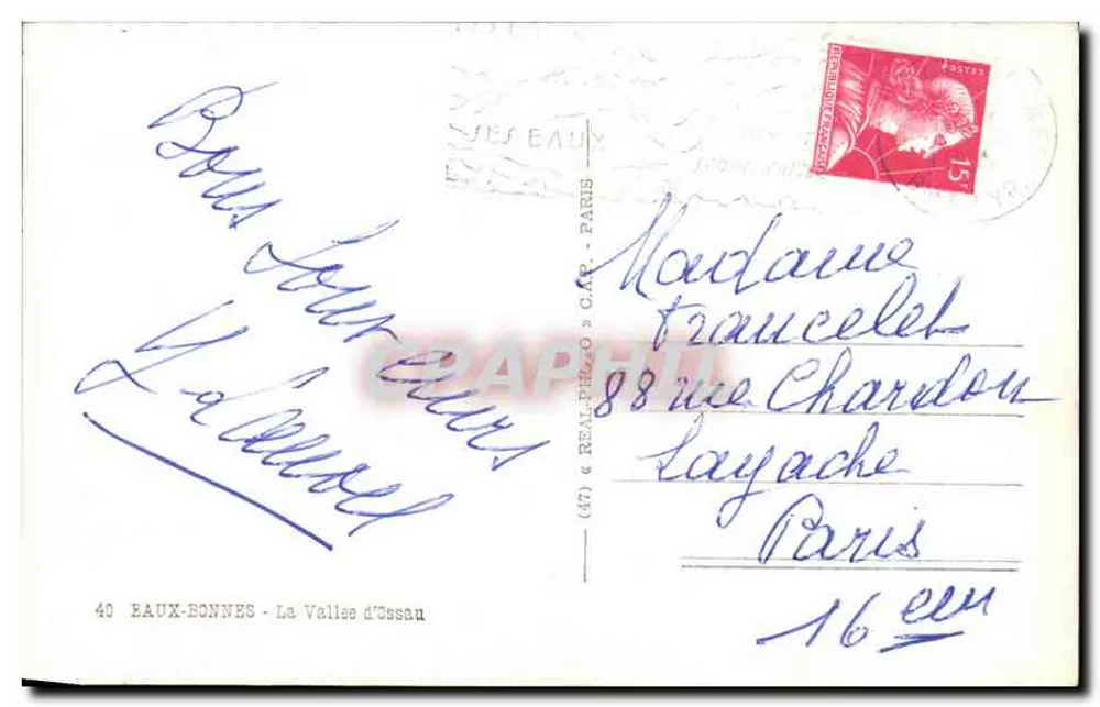Vista da Valeira de Ossau — Eaux-Bonnes — editor C.A.P. n°40 - Verso