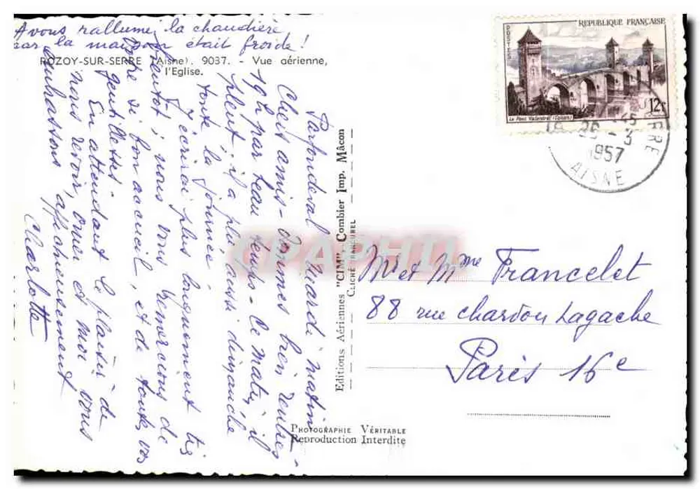Rozoy-sur-Serre — Luftbild der Kirche — Cliché Adriennes 'CIM' - Rückseite