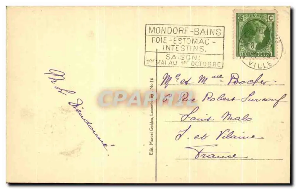 Luxemburgo - Descente de Clausen — Editor Marcel Gellen, n°16 - Verso