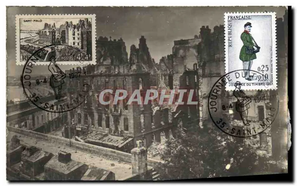 Saint-Malo — ruines après les bombardements — Journée du timbre 1967 - Recto