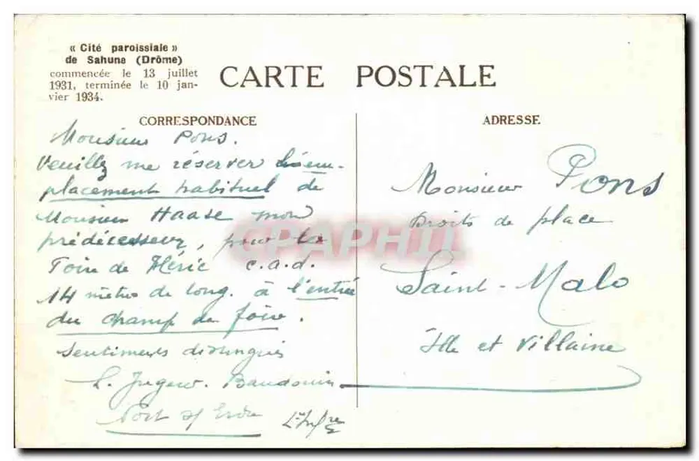Sahune — Cidade Paroquial — editor desconhecido - Verso