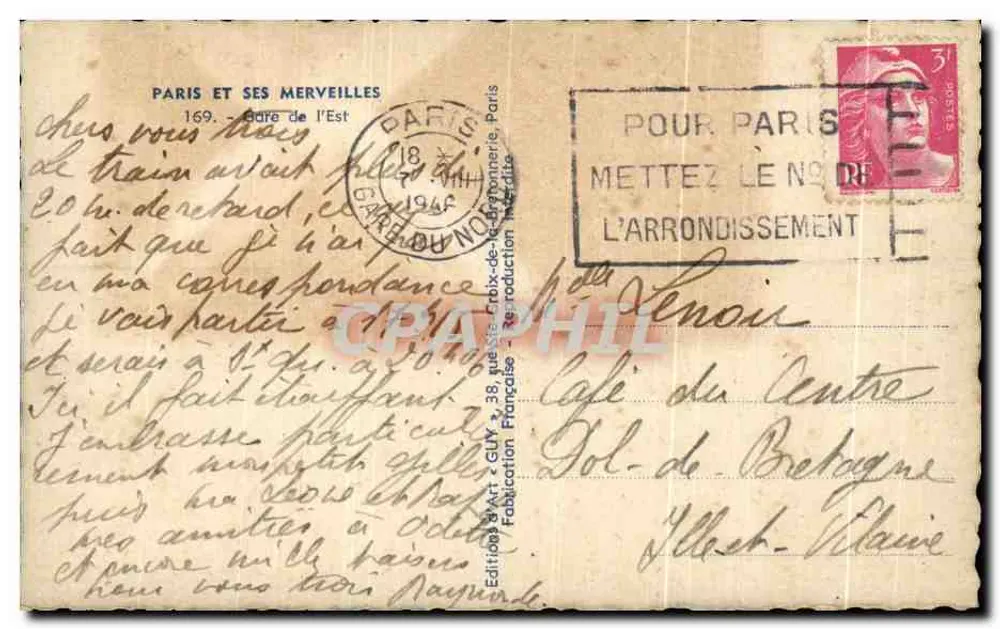 Gare de l'Est — vue de la place et des tramways — Éditions d'Art GUY, Paris - Verso