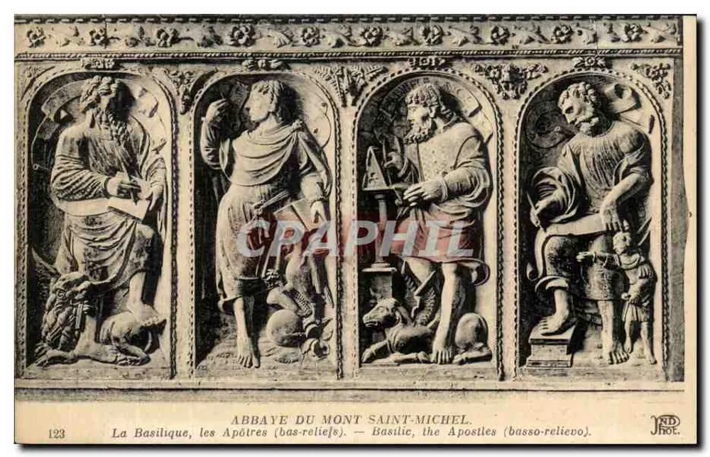 Abtei Mont Saint-Michel — Die Basilika, die Apostel (Basso-Reliefs) — J. P. D. P. — Nr. 123 - Vorderseite