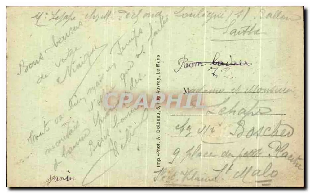 As Casas Brancas — Parcé (Sarthe) — Imp. Phot. A. Dolbeau, Le Mans - Verso
