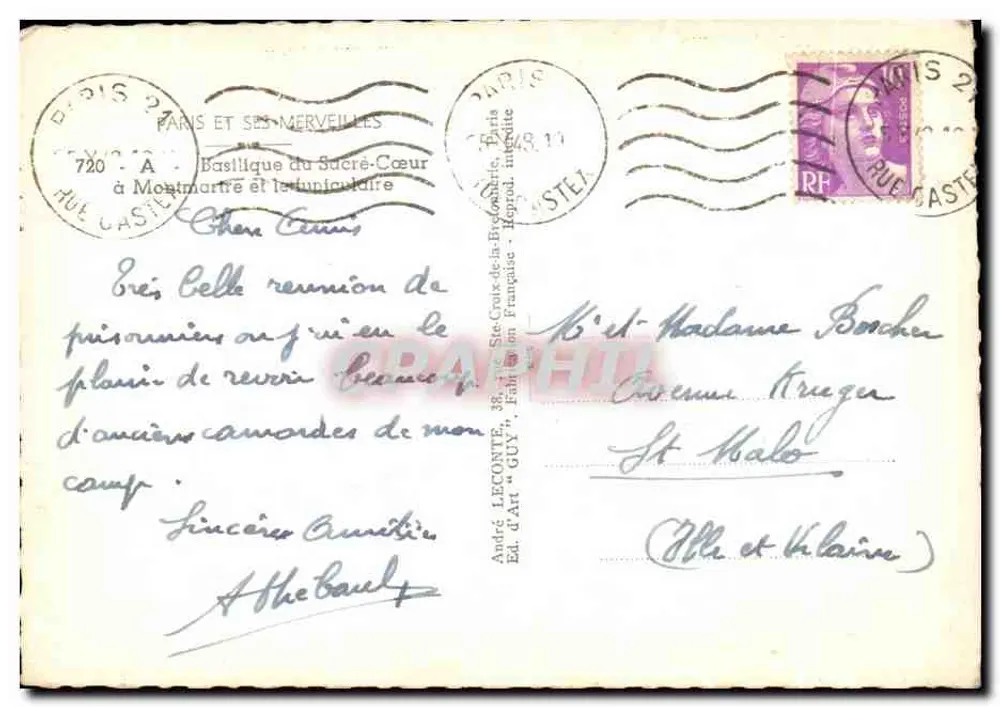 Basilika des Heiligen Herzens — Montmartre — Edition André Lecorte, n° 720 - Rückseite