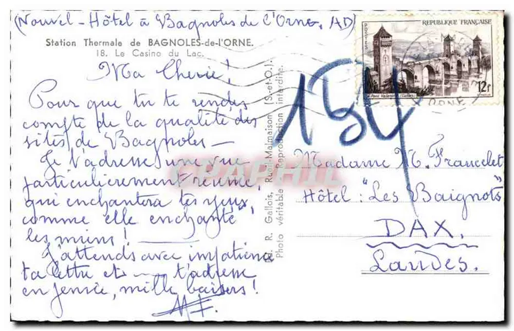 Bagnolles-de-l'Orne — Thermalbad — Das Casino am See — Verlag R. Gallais - Rückseite