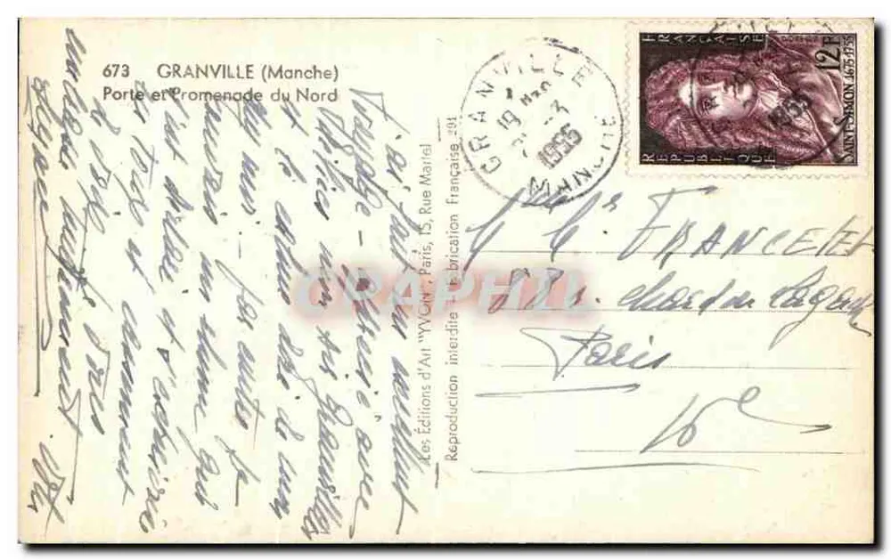 Tor und Promenade du Nord — Granville (Manche) — Éditions d'Art 'Vivon', n°673 - Rückseite