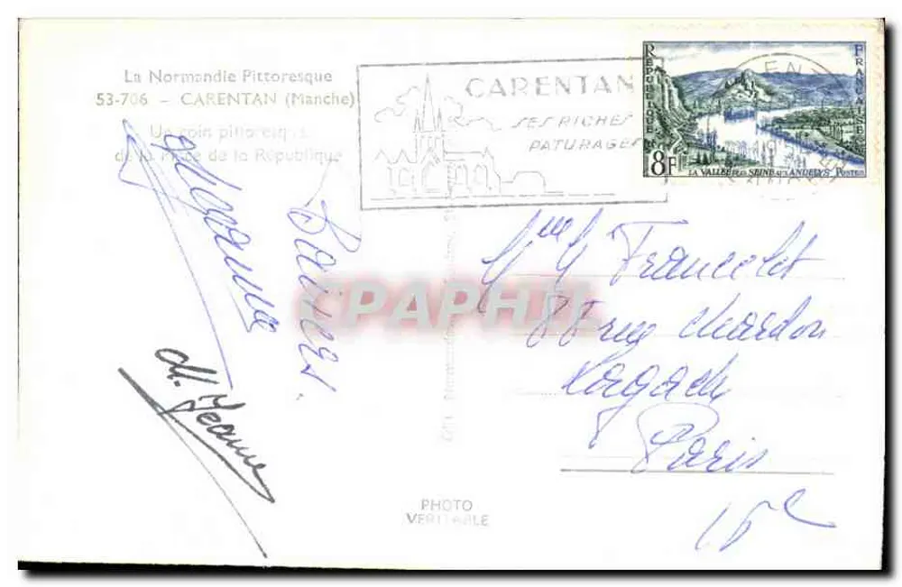 Marktplatz in Carentan — Ansicht unter den Arkaden — Verlag ANDERS & POSTES - Rückseite