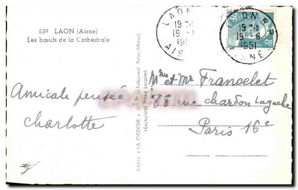 Os touros da Catedral — Ed. La Cigogne, n° 539 - Verso