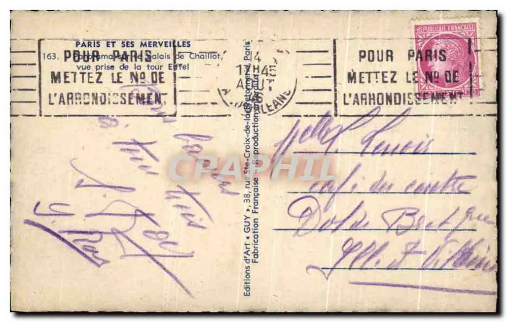 Luftbild des Palais de Chaillot — Éditions d'Art « GUY » — n°163 - Rückseite