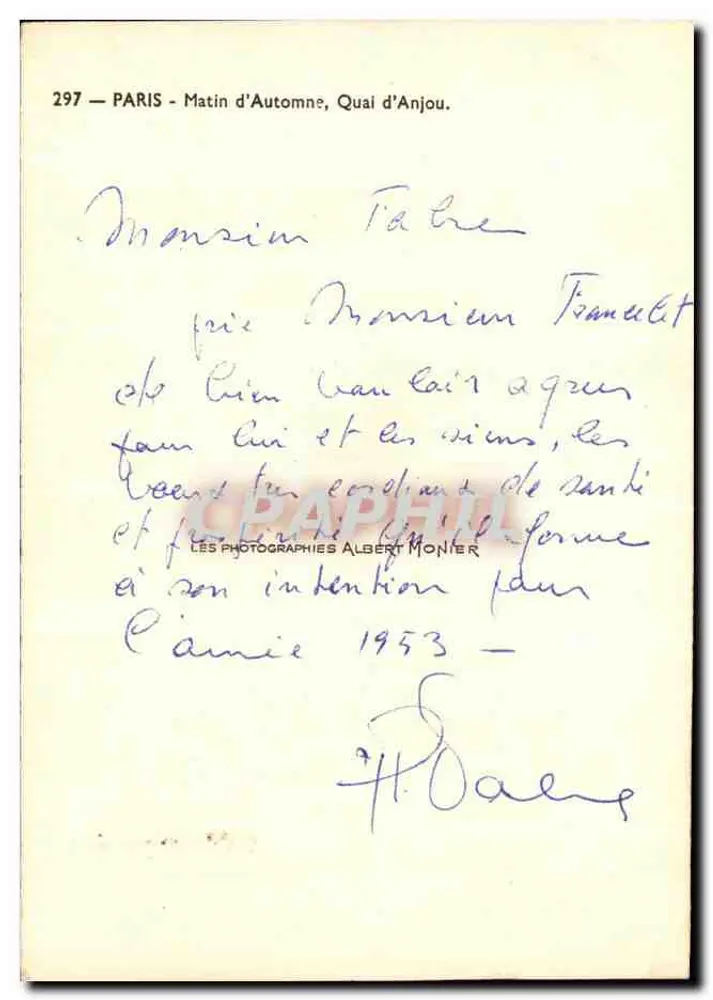 Paris - Manhã de Outono, Quai d'Anjou — Albert Monier n°297 - Verso
