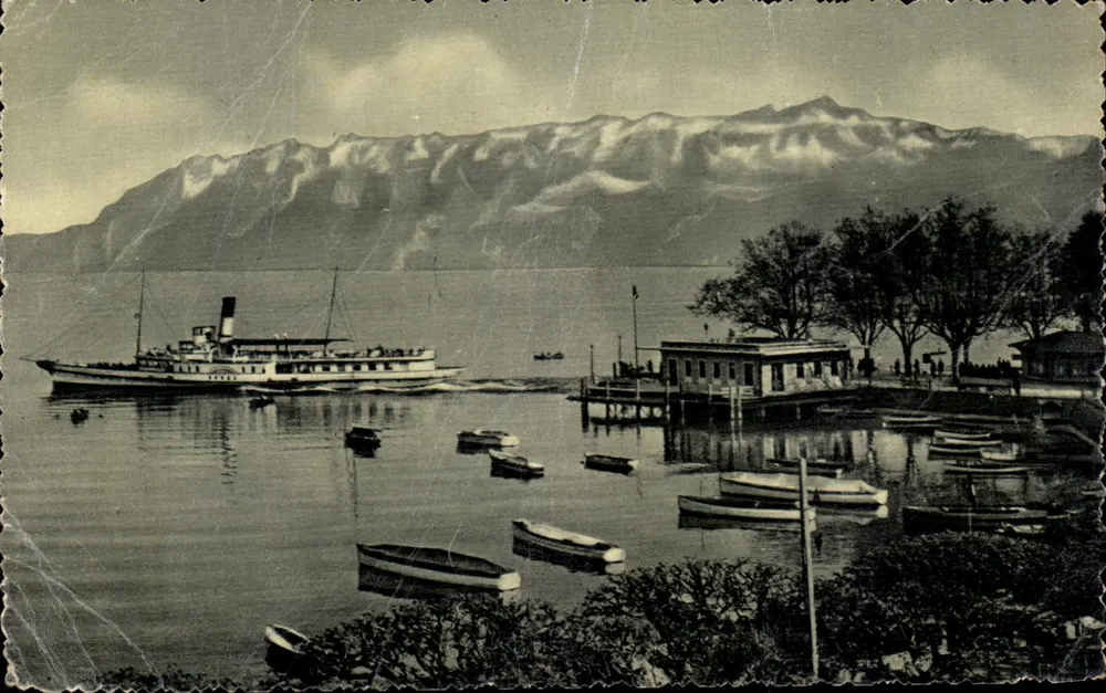 Der Hafen von Ouchy und die Alpen der Savoie — Foto. Verlag Cattatori — n° 8754 - Vorderseite