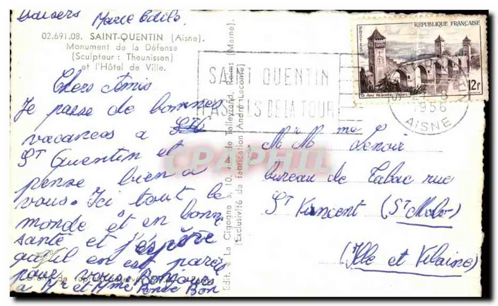 Saint-Quentin — Denkmal der Verteidigung und Rathaus — La Cigogne - Rückseite