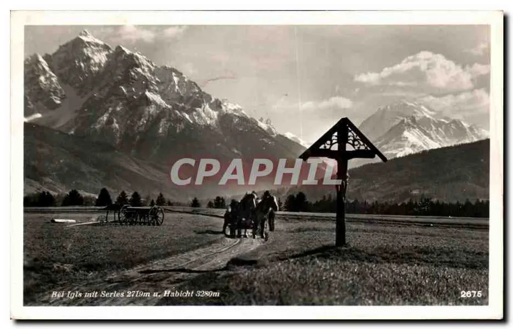 Vista de montanha em Igls — montes Serles 2719m e Habicht 3280m — editor Echte Photographie, n° 2675 - Frente