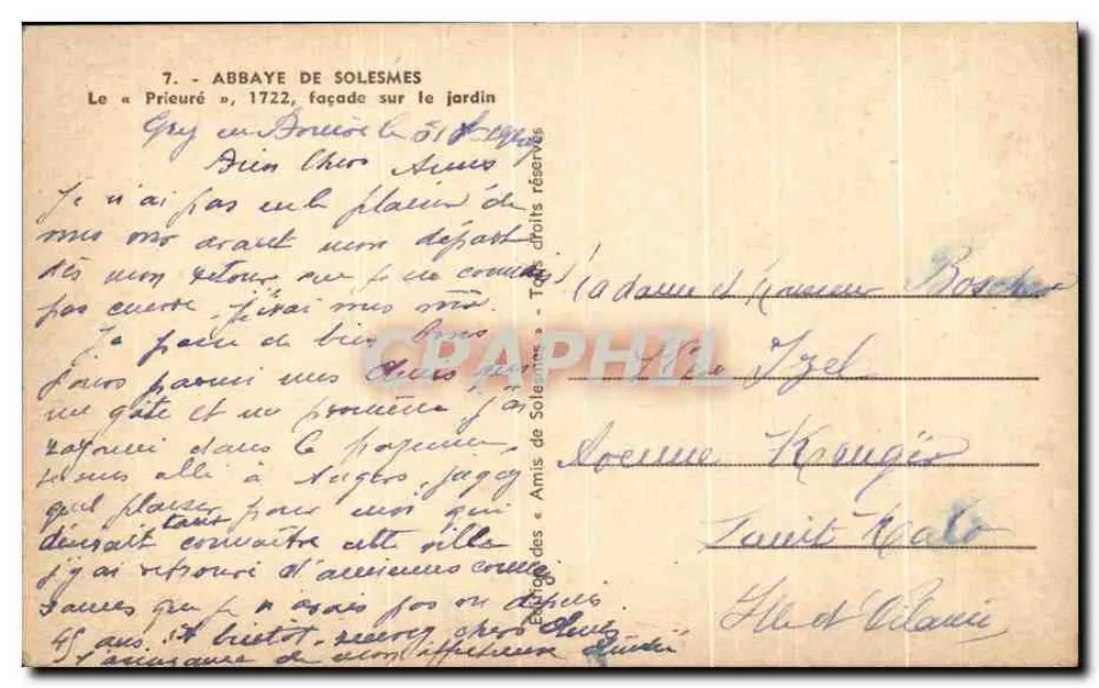 Abadia de Solesmes — O « Priorado », fachada para o jardim — editor não visível - Verso