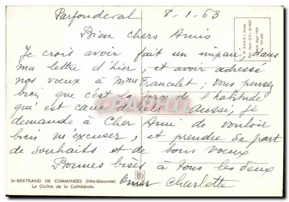 कैथेड्रल के क्लोइस्टर — सेंट-बेर्ट्रांड डी कॉमिंग्स (हॉट-गारोन्ने) — एम. बेरे & जे. डॉये, क्रमांक 698 - पीछे
