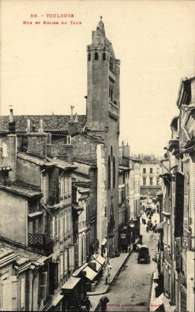 Toulouse - Straße und Kirche des Taur — Phototypie Labourde, Toulouse, n°86 - Vorderseite