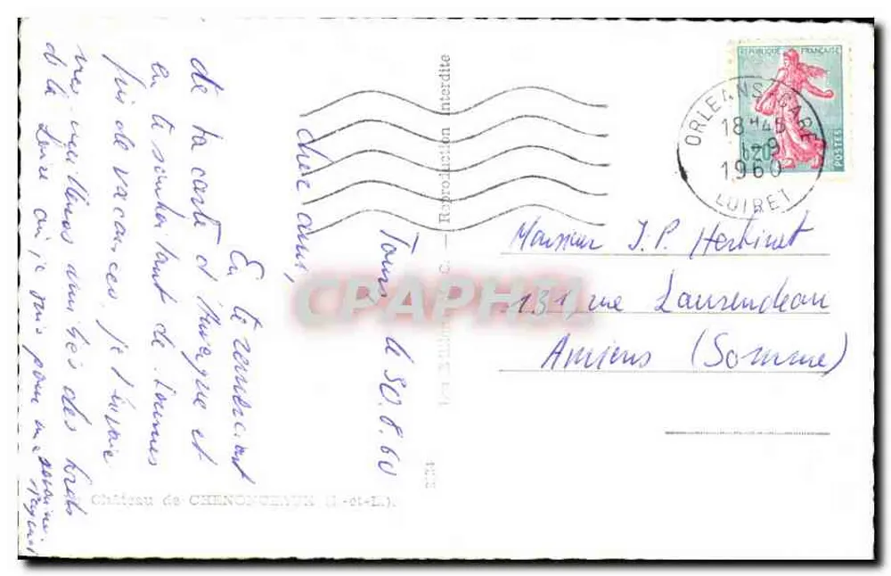 Castelo de Chenonceau — Reprodução Proibida — Editor C.P.A.P.H.I. - Verso