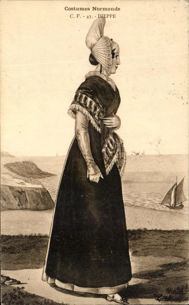 Normannische Kleidung — Frau in traditioneller normannischer Kleidung — C.V. - 43 - DIEPPE - Vorderseite