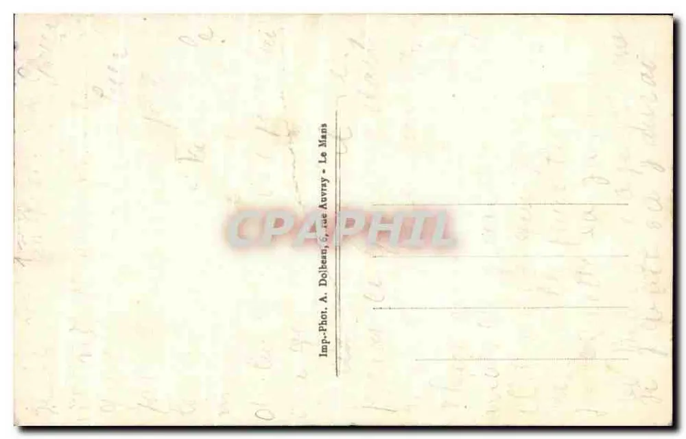 Sarthische Kleidung — Marktszene mit Paar in traditioneller Kleidung — Verlag A. Dolbeau, Le Mans - Rückseite