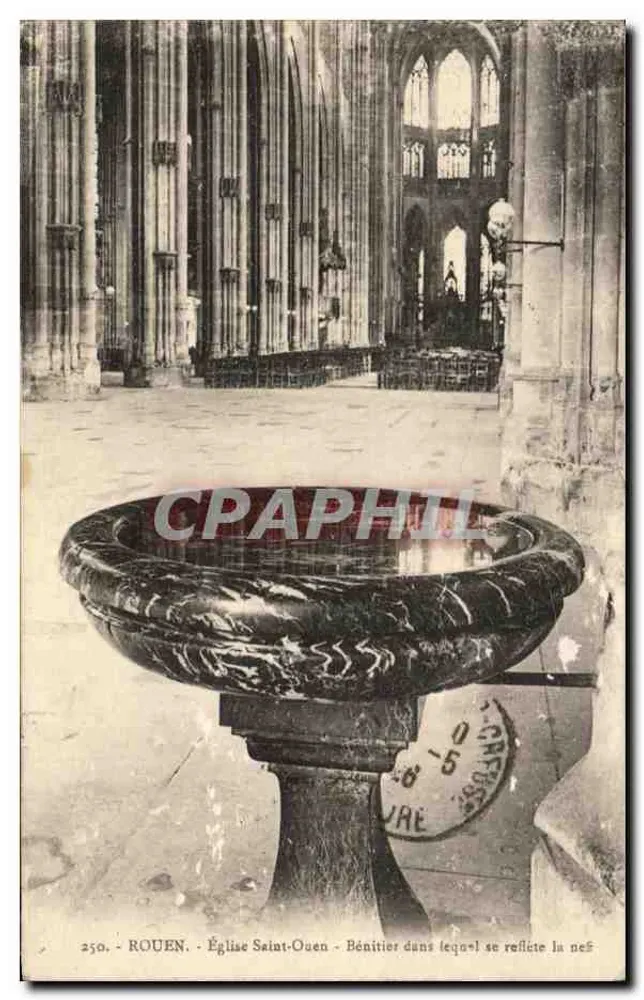 Rouen - Kirche Saint-Ouen - Bénitier, in dem sich die Kirche spiegelt - Vorderseite