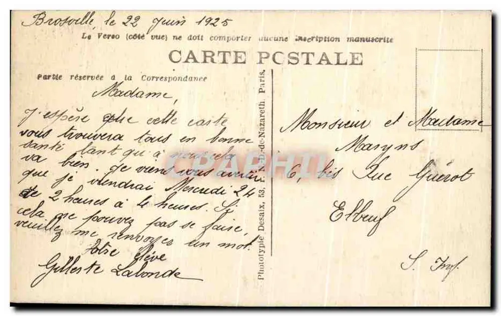 Brosville — A Fiação — Phototypie Desaix, Paris - Verso