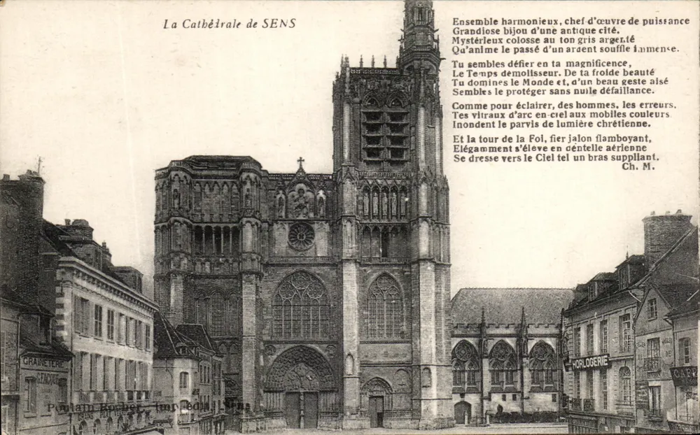 A Catedral de SENS — vista da fachada e da torre — Poutain-Houbert, impresso em Sens - Frente