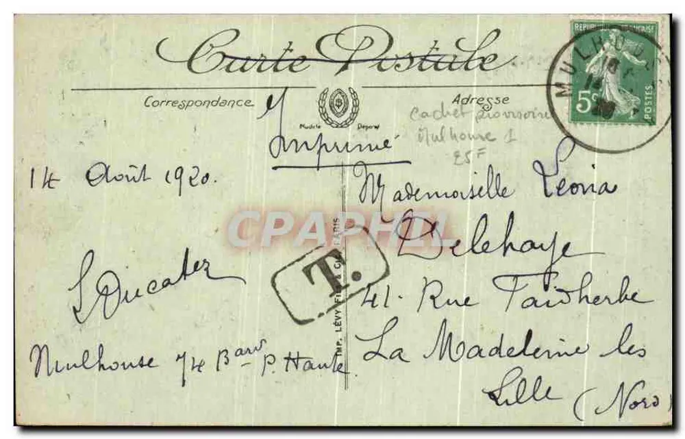 Mulhouse — O Belvédère — LL. — Editor LL, n° 61 - Verso
