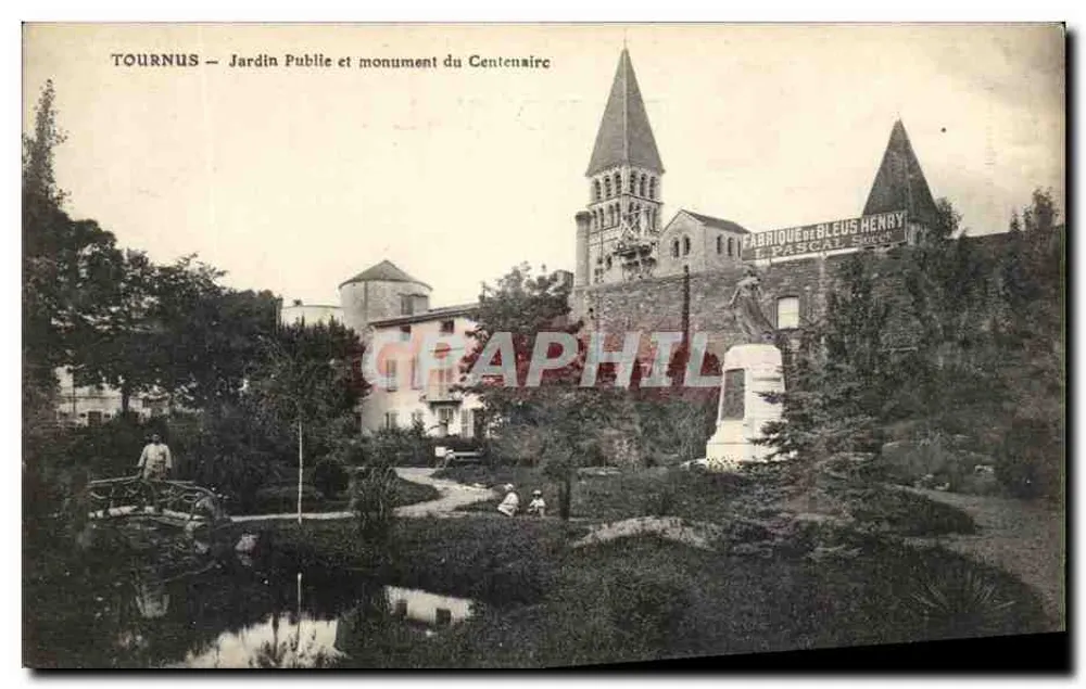 Tournus — Öffentlicher Garten und Gedenkstein zum Centenarius — Fabrique de Bleus Henry - Vorderseite