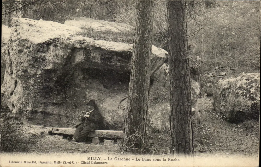 Milly - La Garenne - Der Bank unter dem Felsen — Buchhandlung Frau Ed. Hamelin, Milly (S.-et-O.) - Fotografie Delamarre - Vorderseite