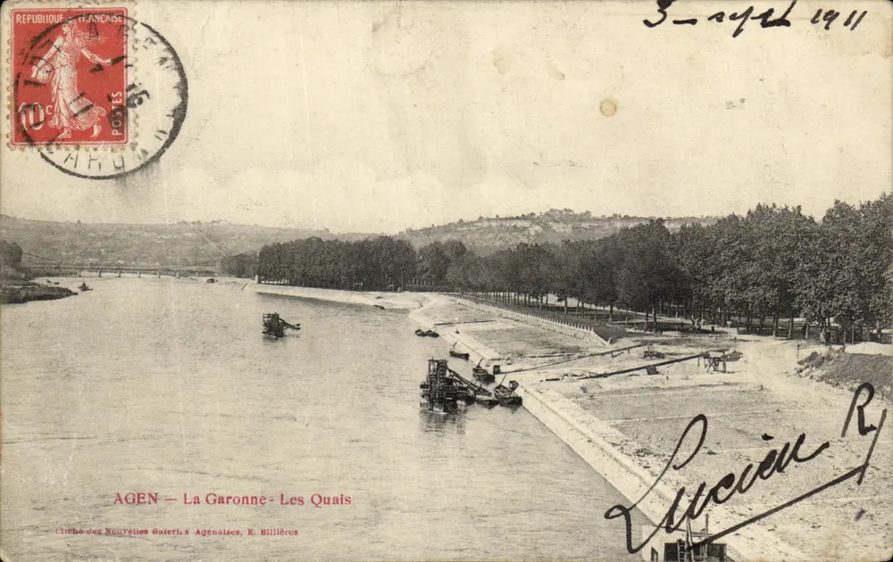 Agen — A Garonne — Os Quais — Cliché das Novas Galerias, E. Millières - Frente