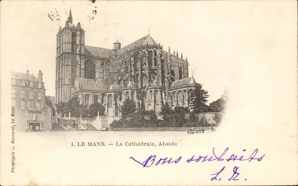 Le Mans — A Catedral, Abside — Fototipia J. Bouveret, Le Mans - Frente