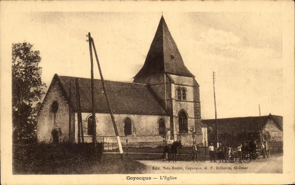 Coyecque — A Igreja — Edit. Vétu-Boulet, Coyecque, el. F. Delherce, St-Omer - Frente