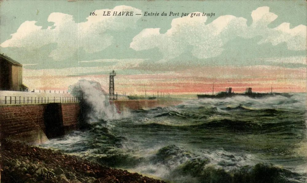 Le Havre — Ansicht der Hafenöffnung bei stürmischem Wetter — Verlag J. Lepry, Nr. 16 - Vorderseite