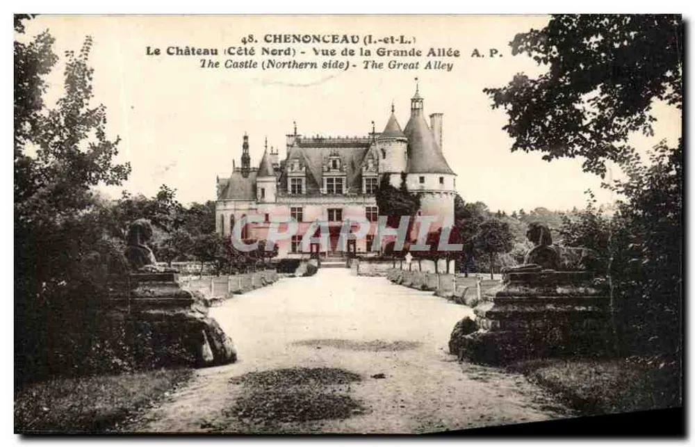 Chenonceau (Loire-et-Loire) — Ansicht des Schlosses von Norden aus der Hauptallee — A.P. Verlag - Vorderseite