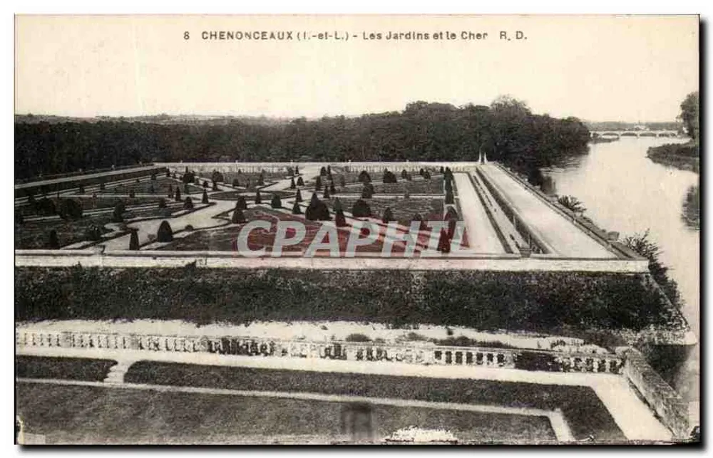 Chenonceaux (Loire-et-Loire) — De Tuinen en de Rivier Cher — R. D. - Voorkant
