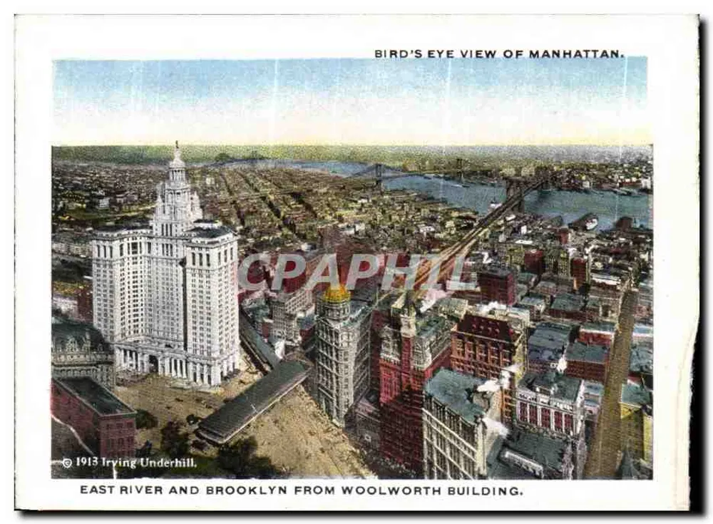 Das Woolworth Building — Ansicht der East River und Brooklyn vom Woolworth Building — Irving Underhill, 1913 - Rückseite