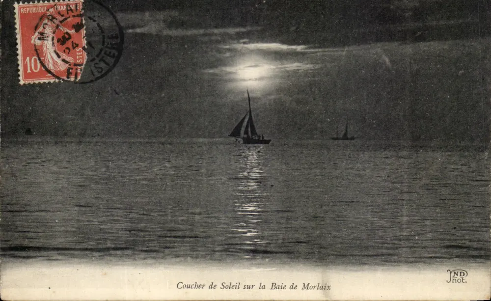 Pôr do Sol sobre a Baía de Morlaix — JND Fot. — carimbo 10c e obliteração Finistère - Frente