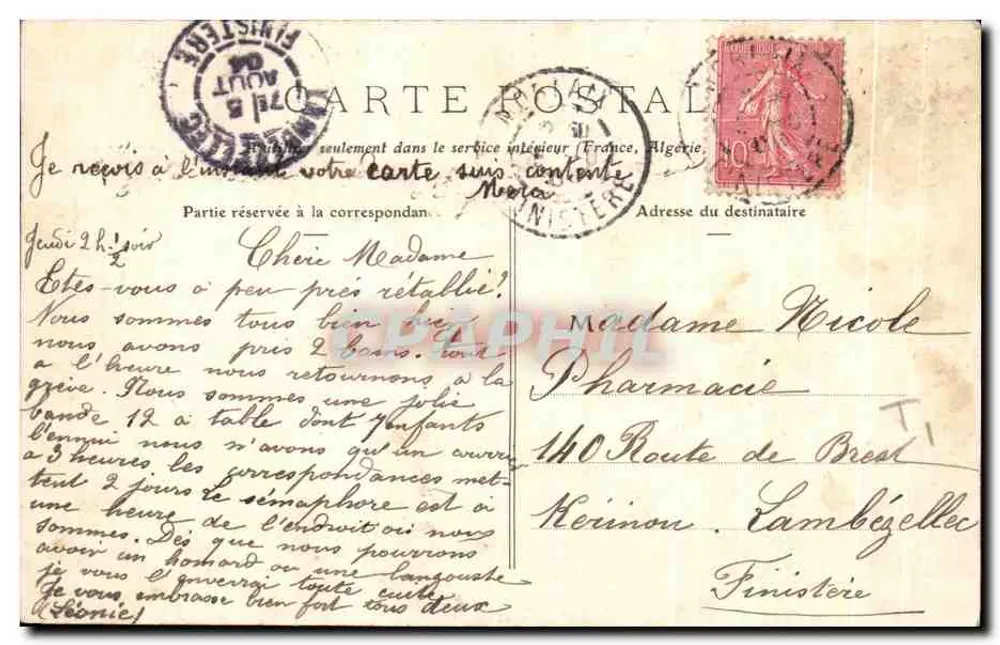 Morlaix - A Estação — série 654, editada por A. Warron, St-Brieuc - Verso