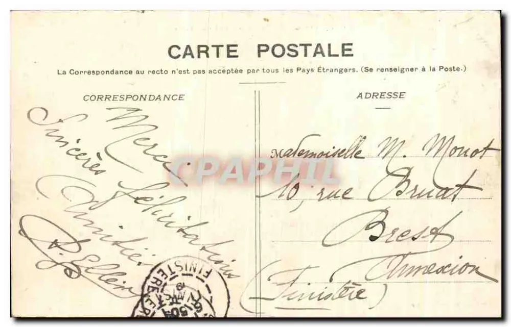 Morlaix - Ansicht des Colleges der Jungfrauen — Sammlung Vizard, Quimper - Rückseite