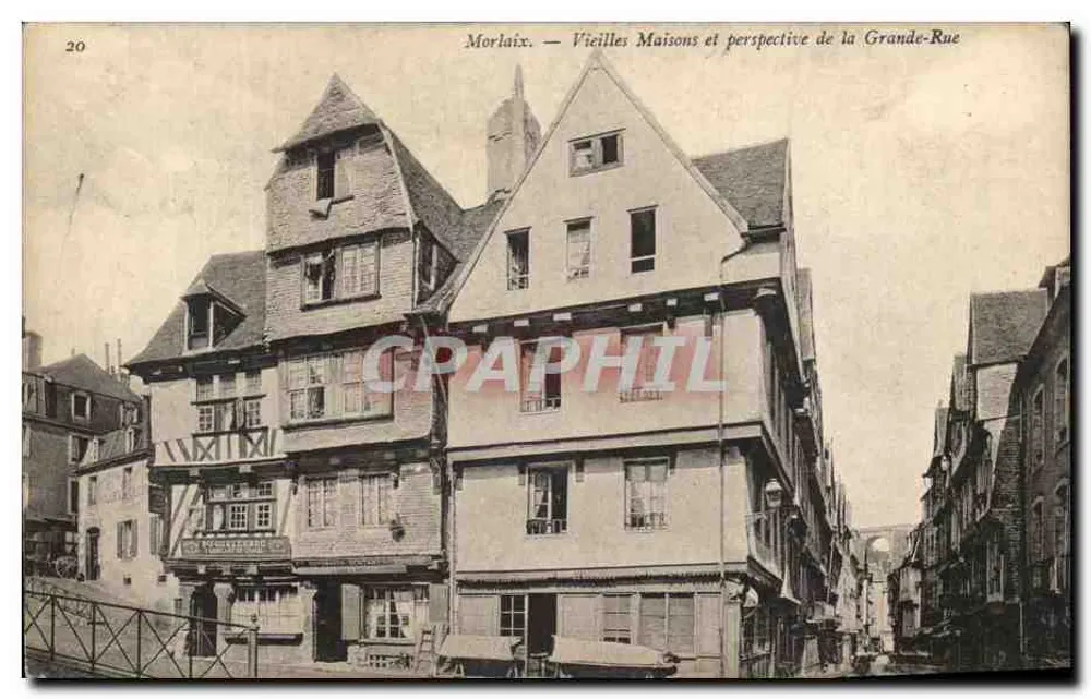 Morlaix — Alte Häuser und Aussicht auf die Grande-Rue — Verleger nicht sichtbar, Nr. 20 - Vorderseite