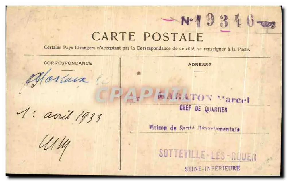 Morlaix - Praça Thiers — vista panorâmica — G. B. n°123 - Verso