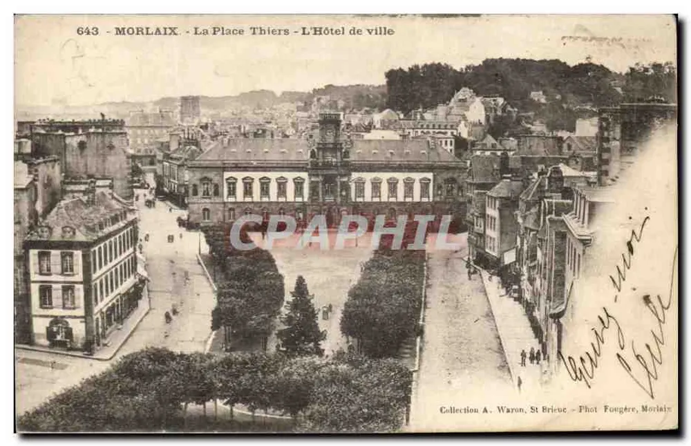 Morlaix - La Place Thiers - Das Rathaus — Sammlung A. Waron, St Brieuc - Fotografie Fougère, Morlaix - Vorderseite