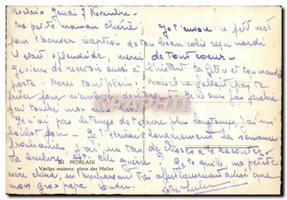 Casas antiguas, plaza de las Halles — Morlaix — editor Graphphil, n°263 - Reverso