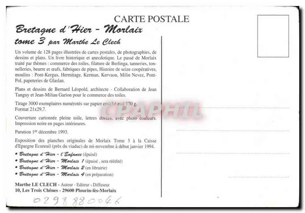 Morlaix — Die alte Wasserträgerin, die ihre Pfeife raucht — Verlag E.D. n°228 - Rückseite