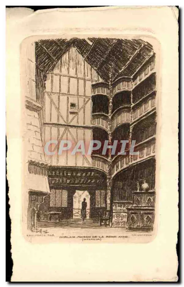 Morlaix - Intérieur de la maison de la reine Anne — gravure de E. L. Usset - Vorderseite